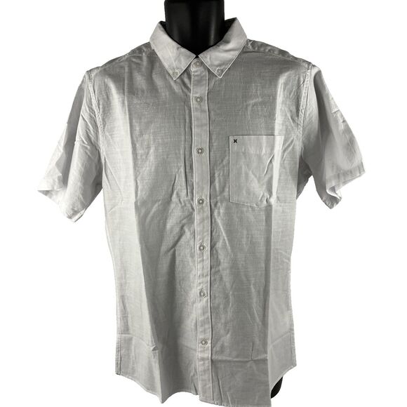 New Mens Hurley Short Sleeve Button Down White Cotton Shirt Sz M NWT OAO 2.0 - Picture 1 of 9